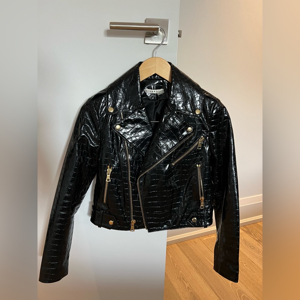 Alice + Olivia Cody Croc Embossed Leather Jacket